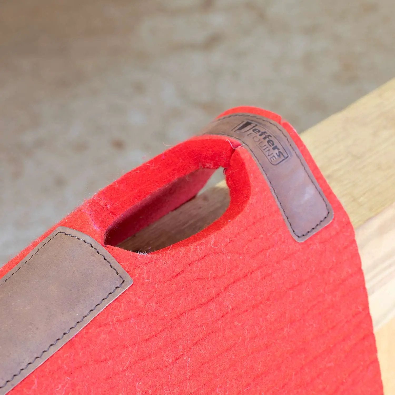 Jeffers WoolLuxe 100% Wool Equine Saddle Pad, red with brown leather patches