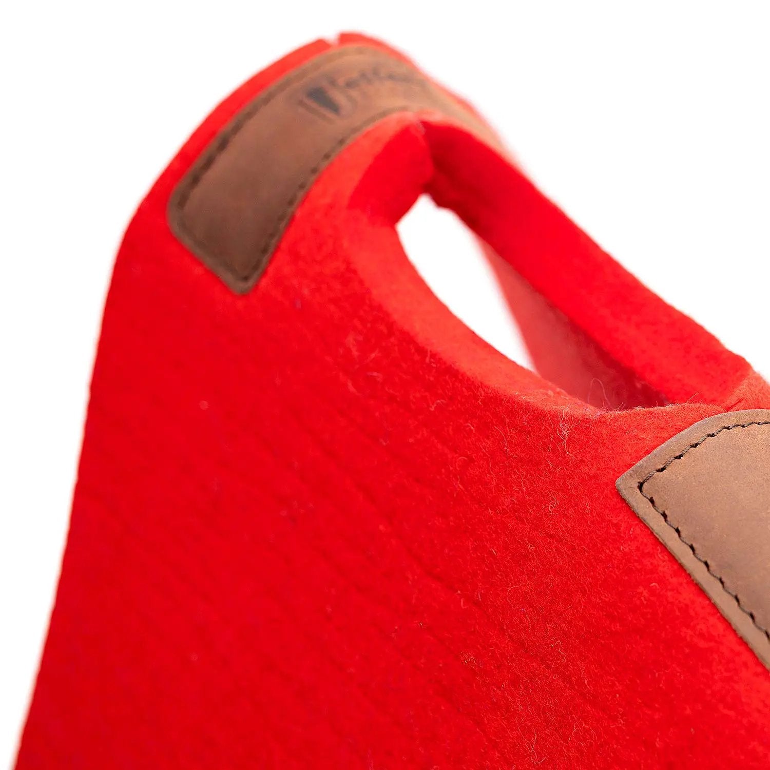 Jeffers WoolLuxe red 100% wool equine saddle pad with brown leather patches