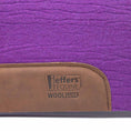 Bild in Galerie-Betrachter laden, Jeffers WoolLuxe saddle pad, 100% wool, purple quilted pad with brown leather patch bearing the Jeffers Equine logo

