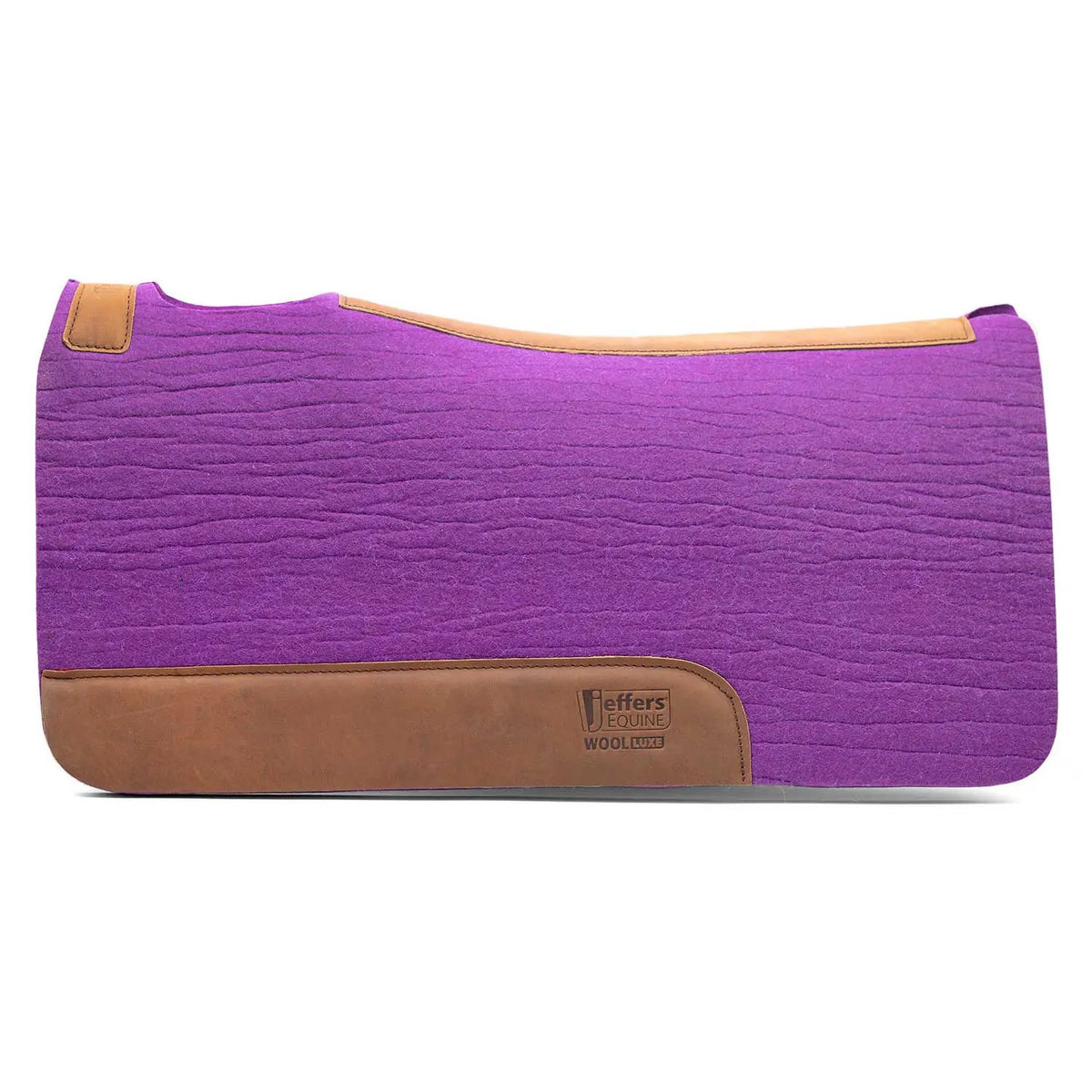 Jeffers WoolLuxe wool saddle pad; purple with tan leather trim and logo patch