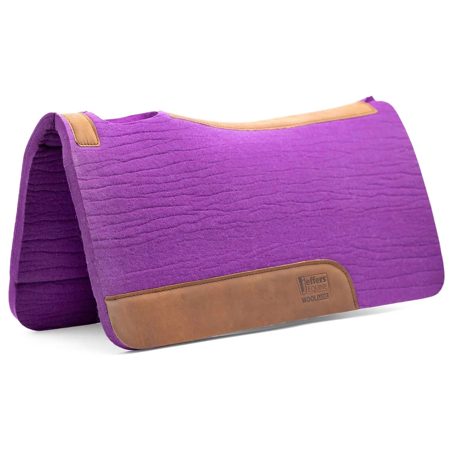 Jeffers WoolLuxe 100% wool saddle pad in purple with tan leather patches