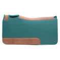 Bild in Galerie-Betrachter laden, Jeffers WoolLuxe saddle pad; teal wool with tan leather trim, cushioned.
