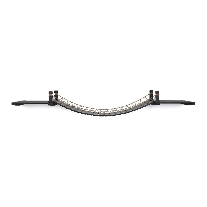 Catastrophic Creations Cat Wall Bridge and Shelf Set; two black shelves linked by a brown rope bridge