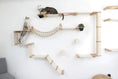 Gallery viewerに画像を読み込む, The Juggernaut indoor cat condo by Catastrophic Creations; natural wood wall cat tree with rope bridge, two cats.
