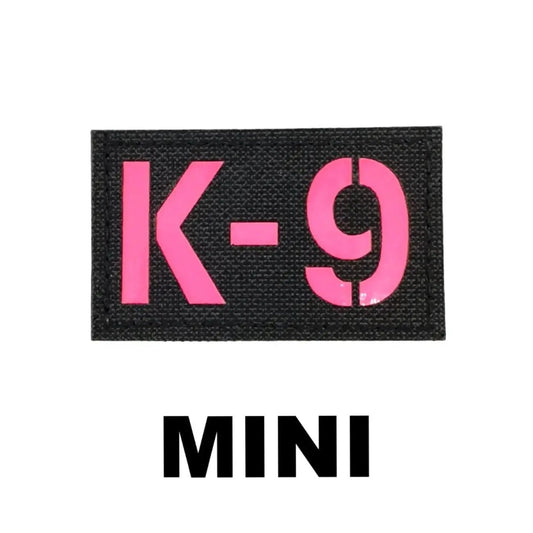 Premium Mini K9 Laser Cut Night Glow Reflective Patch For Vest Pink And Black With Hook Fastener Backing by kiloninerpets