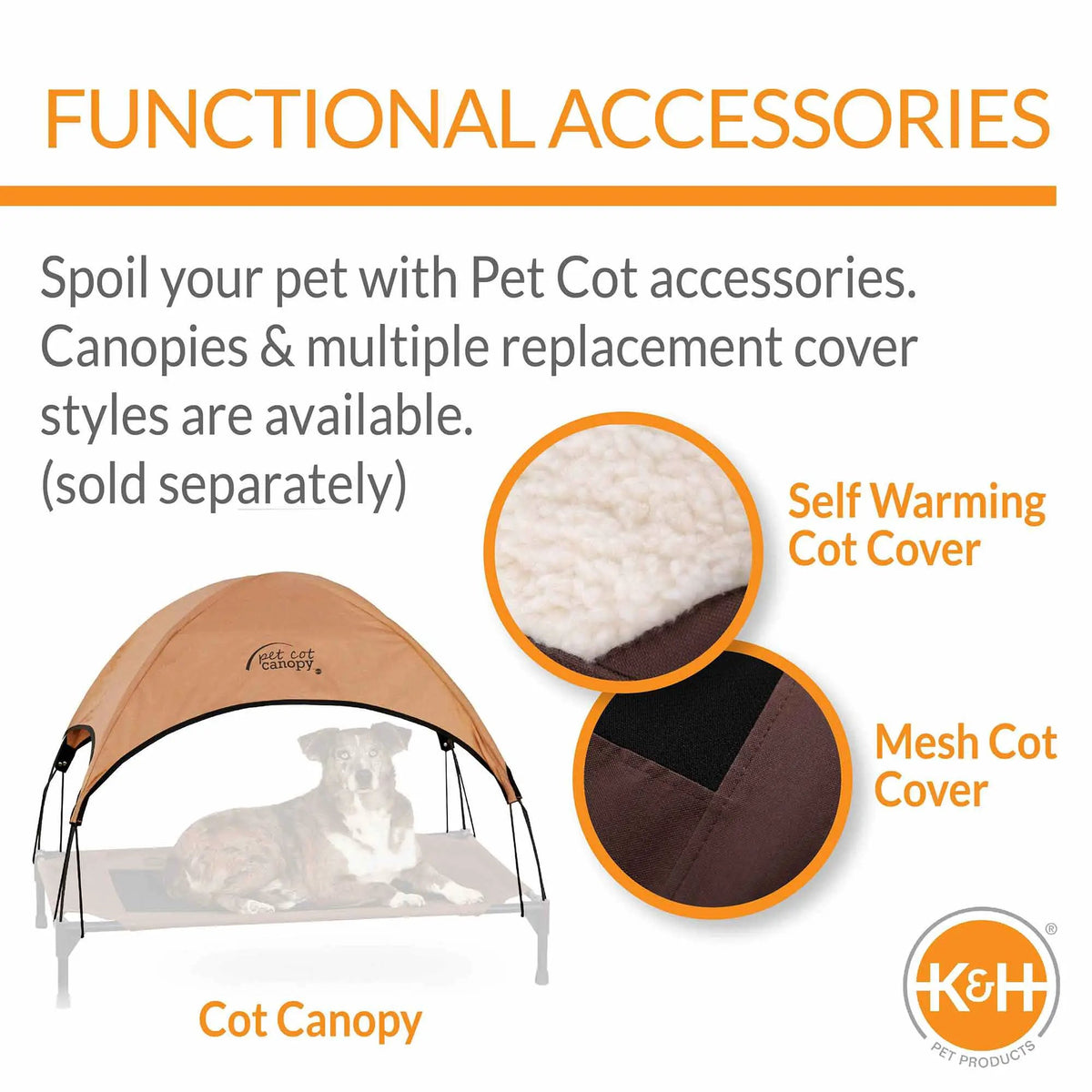 K&H Pet Products Original Bolster Pet Cot Elevated Pet Bed with canopy and cot covers (self-warming, mesh)