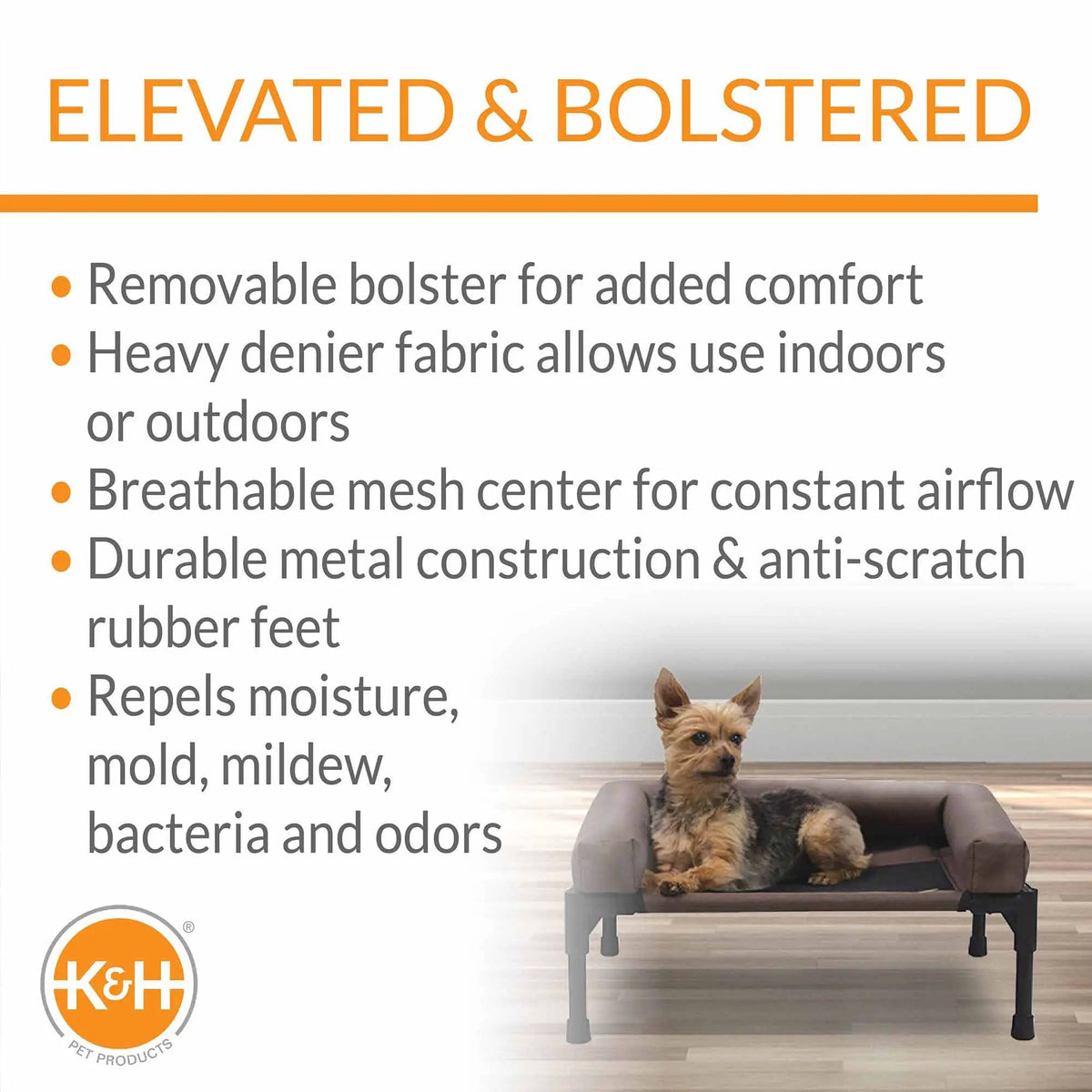 K&H Original Bolster Pet Cot elevated pet bed with removable bolster; gray frame, indoor/outdoor use