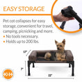 Load image into Gallery viewer, K&H Pet Products Original Bolster Pet Cot elevated pet bed; dark brown bolster fabric, black frame, dog sitting.
