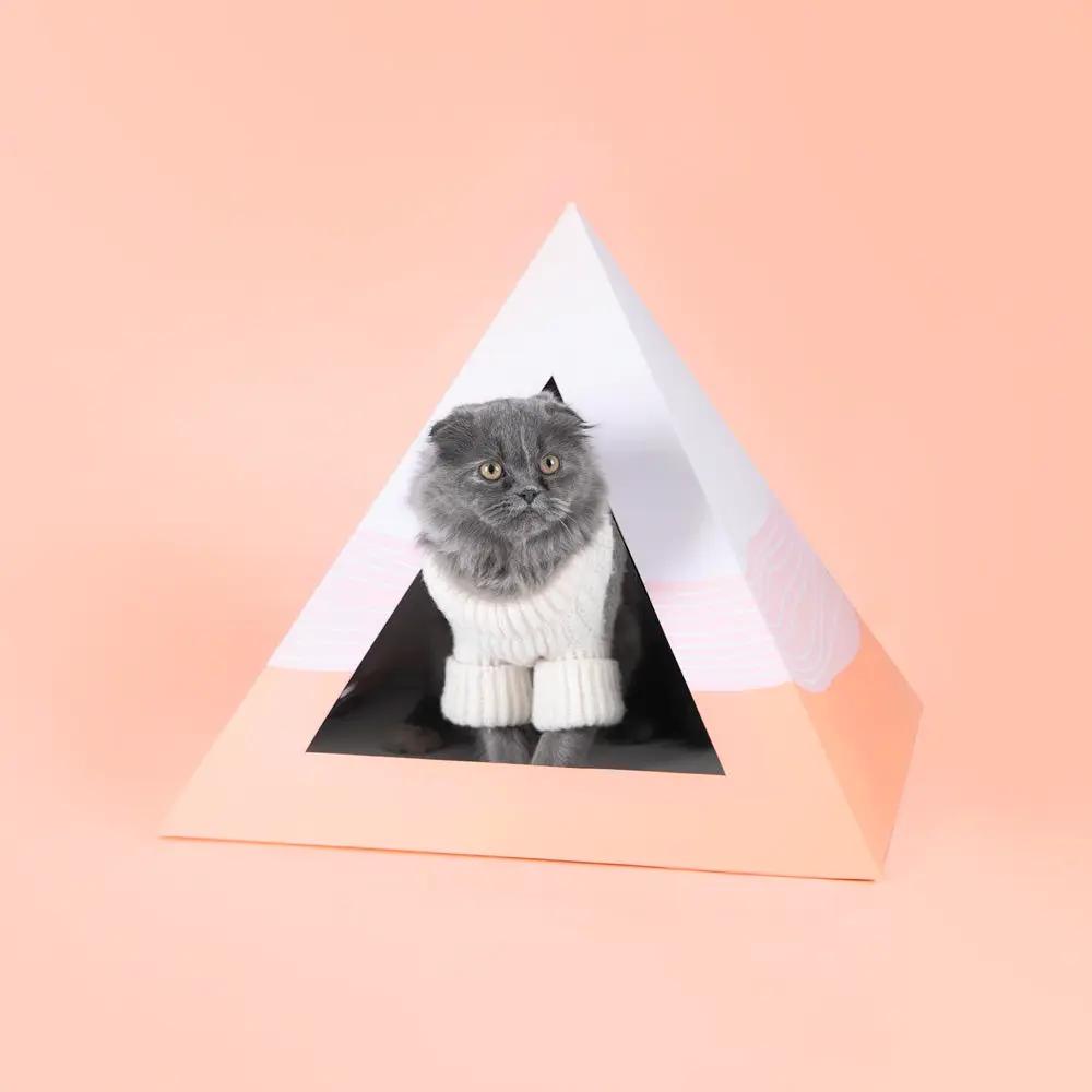 Kitty Kardboard Wavey Cardboard Cat Pyramid Modern Art Decor by KittyKardboard