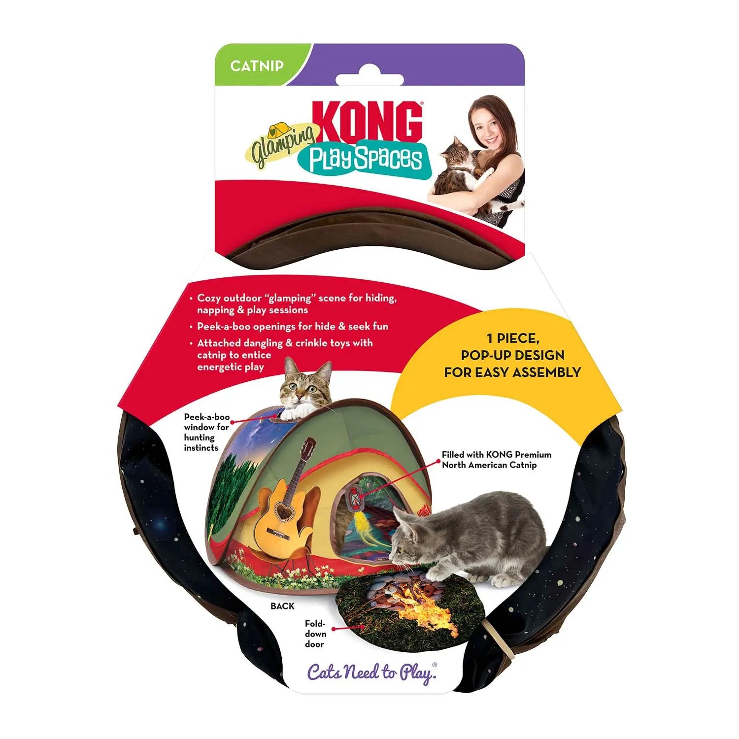 KONG Play Spaces Glamping Tent cat toy by Jeffers, colorful pop-up cat play tent