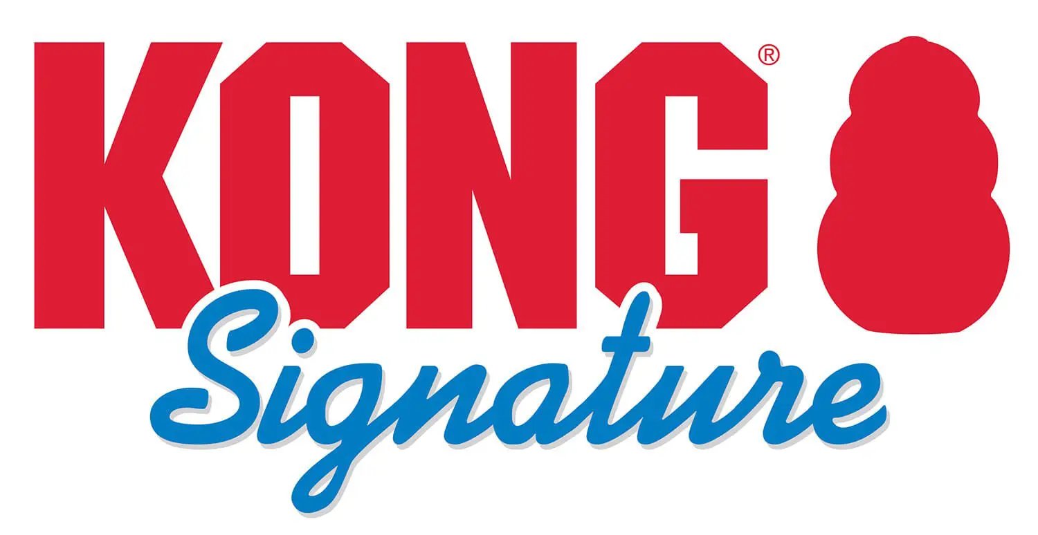 KONG Signature Fetch Dog Toy Balls logo; red KONG lettering with blue signature script