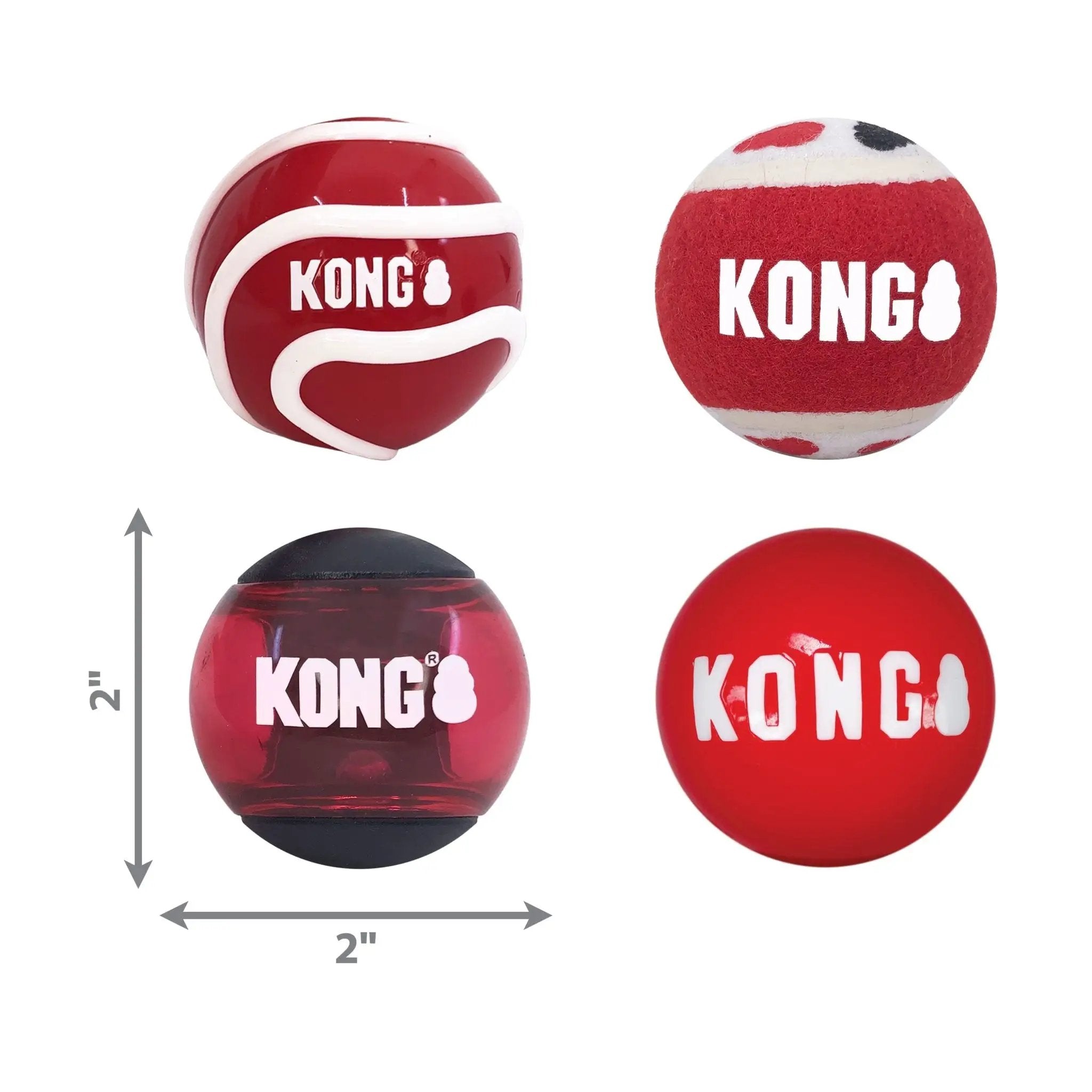 KONG Signature Fetch dog toy balls, red with white logo, multi-pack (4)