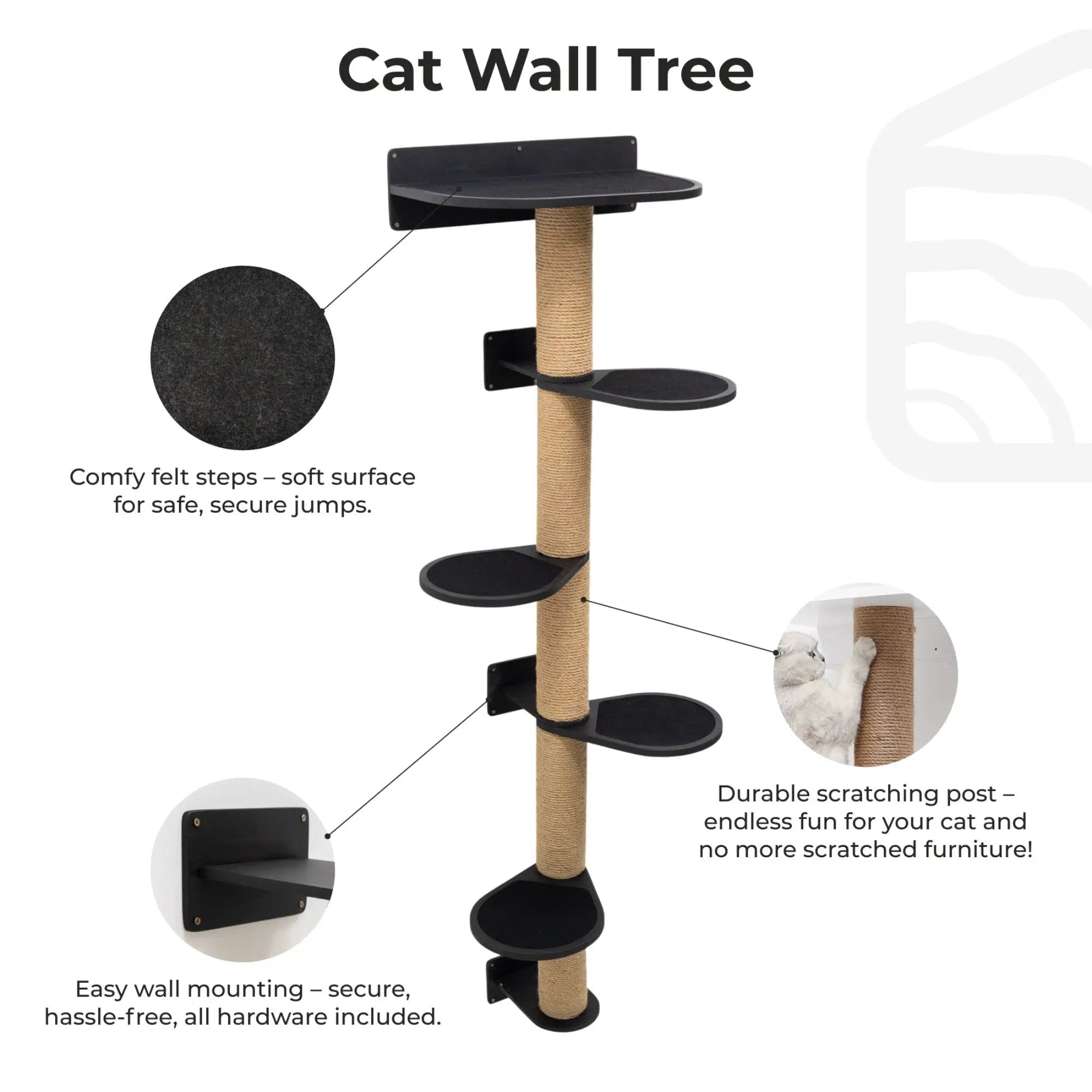 Enjoy The Wood Large Black Cat Tree Multi Level Durable Design by Enjoy The Wood