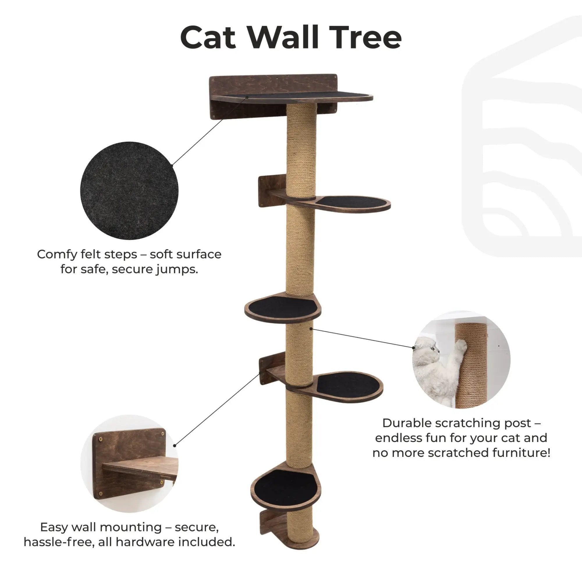 Enjoy The Wood Large Cat Tree Dark Walnut Sturdy Plywood Playground by Enjoy The Wood