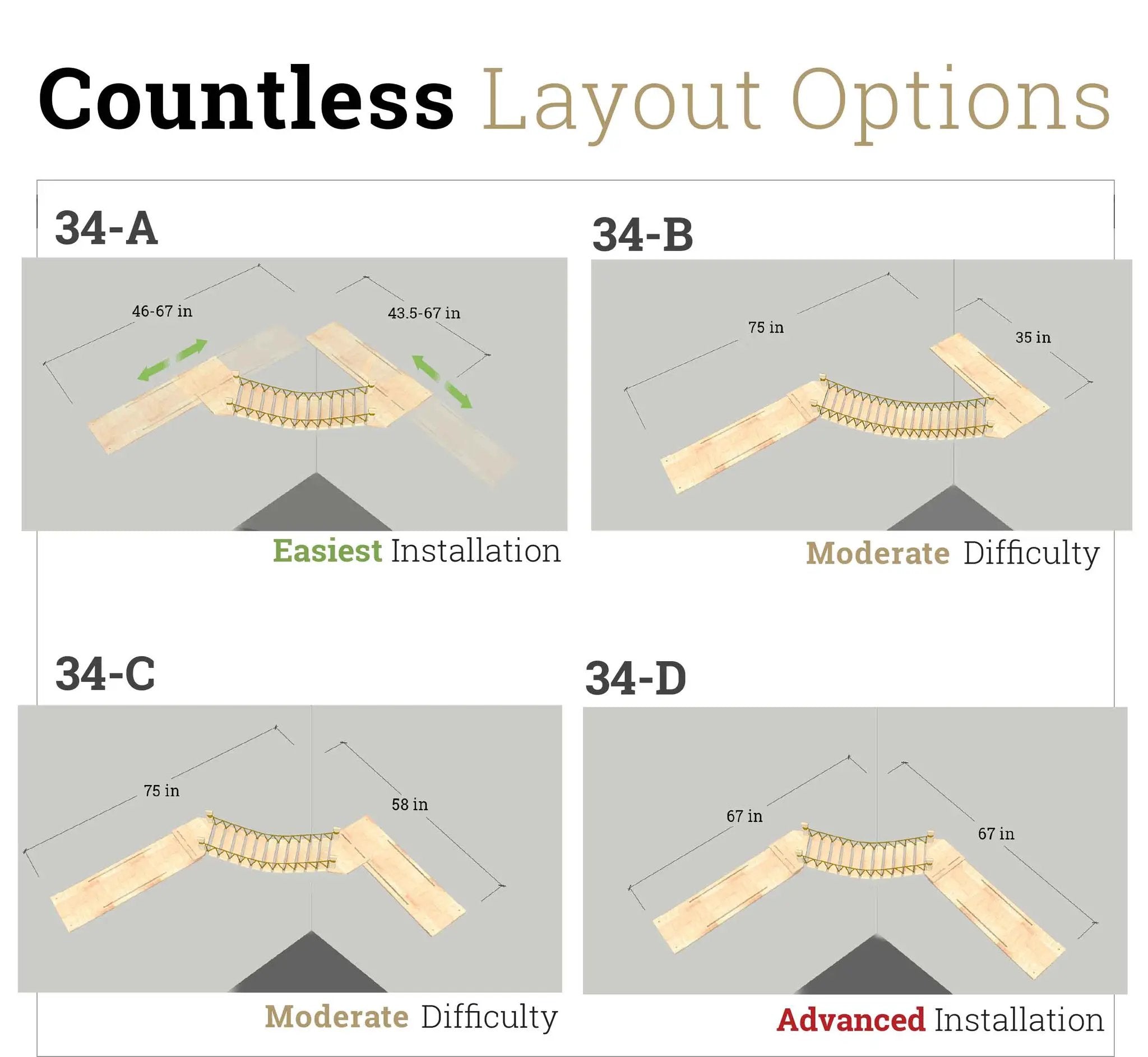 Corner Cat Shelf Bridge, a Cat Steps & Ramps cat bridge by Catastrophic Creations, with diagrams 34-A to 34-D
