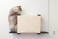 Carica l'immagine nel visualizzatore della galleria, Cat Cubby for Wall - Covered Cat Bed by Catastrophic Creations; beige fabric cubby mounted on wall shelf with cat.
