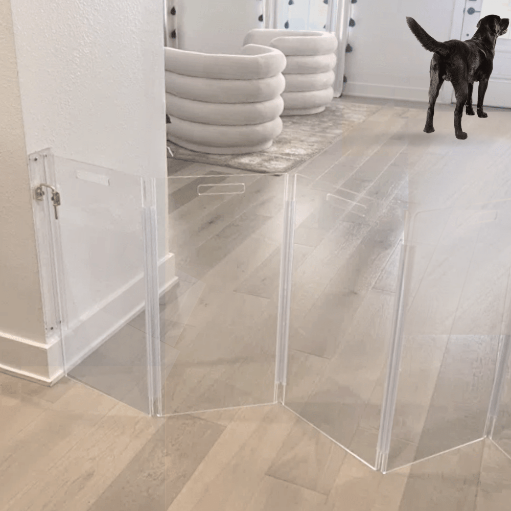 Hiddin Clear Acrylic Wall-Mounted Zig Zag Pet Gate – 30 in High