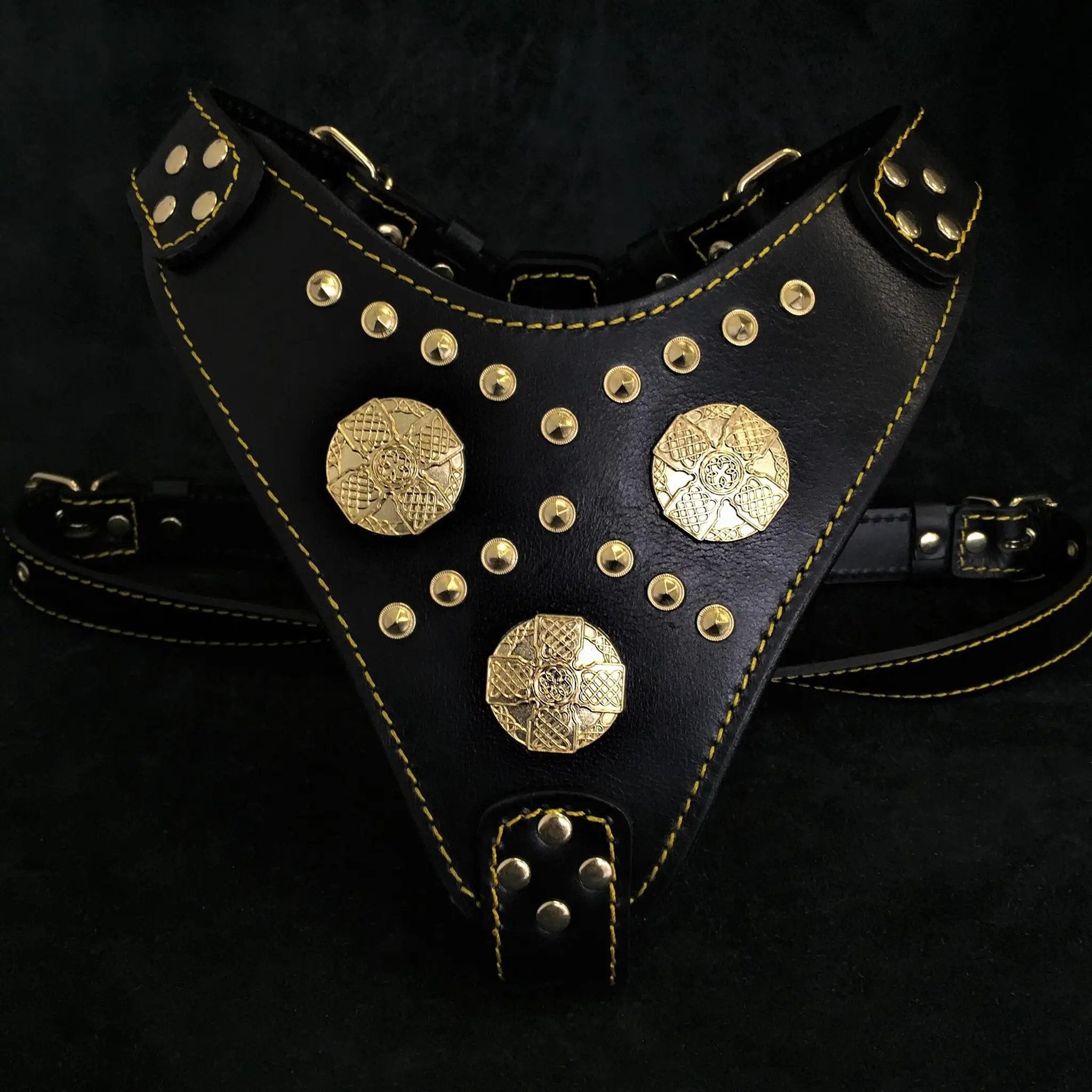 The "Maximus" harness black & gold - Pet Collars & Harnesses from Bestia Dog Gear