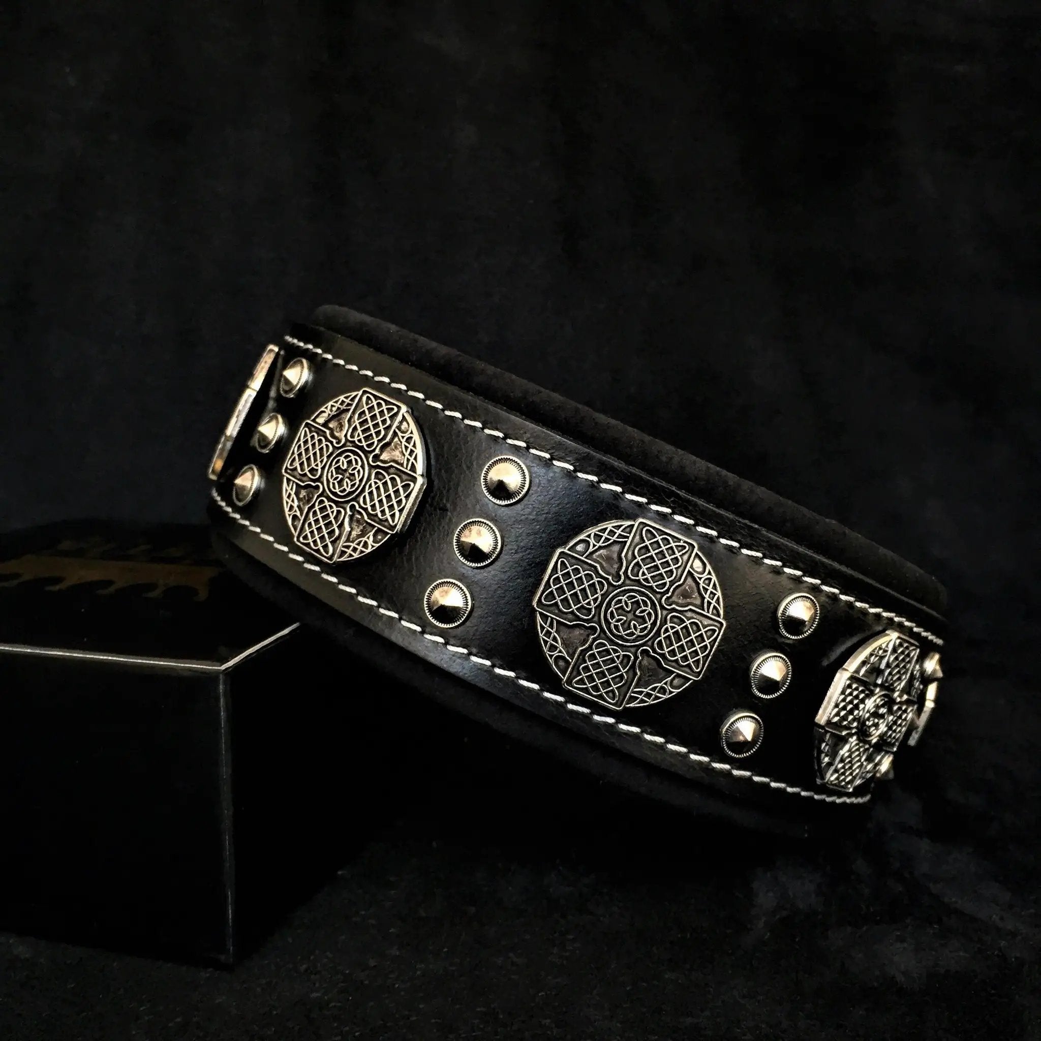 The "Maximus" collar 2.5 inch wide black & silver - Pet Collars & Harnesses from Bestia Dog Gear