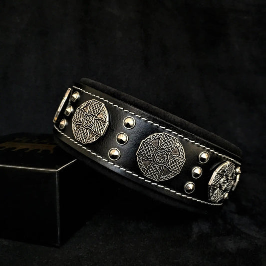 The "Maximus" collar 2.5 inch wide black & silver - Pet Collars & Harnesses from Bestia Dog Gear