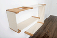 Load image into Gallery viewer, Cat Maze Wall 3-Tier Cat Tree; wall-mounted cat condo with natural wood trim and beige panels.
