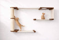 Load image into Gallery viewer, Cat Maze Wall 3-Tier Cat Tree condo in beige wood with a sisal-wrapped column and two orange kittens.

