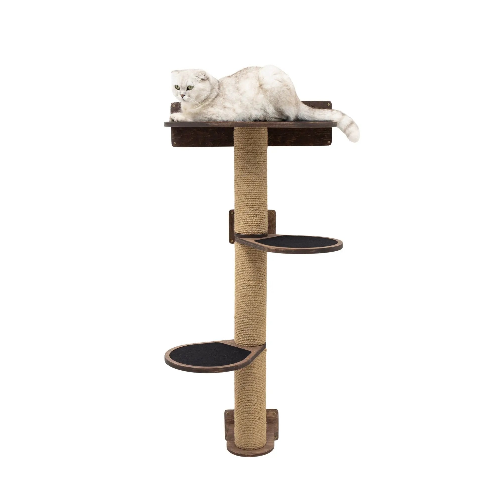 Enjoy The Wood Medium Cat Tree Modern Dark Walnut Felt Upholstered by Enjoy The Wood