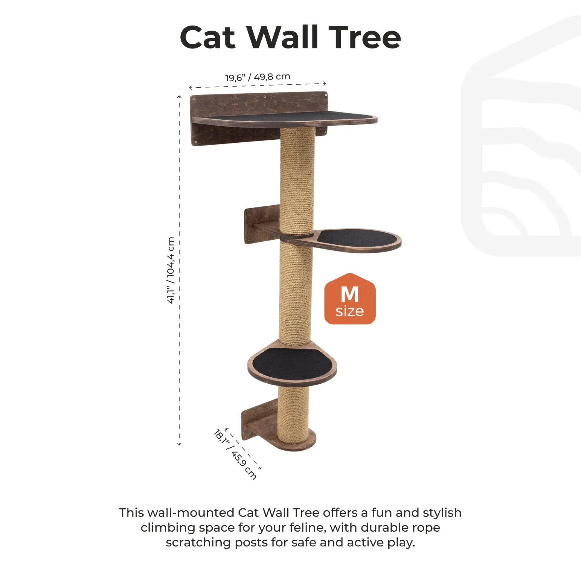 Enjoy The Wood Medium Cat Tree Modern Dark Walnut Felt Upholstered by Enjoy The Wood