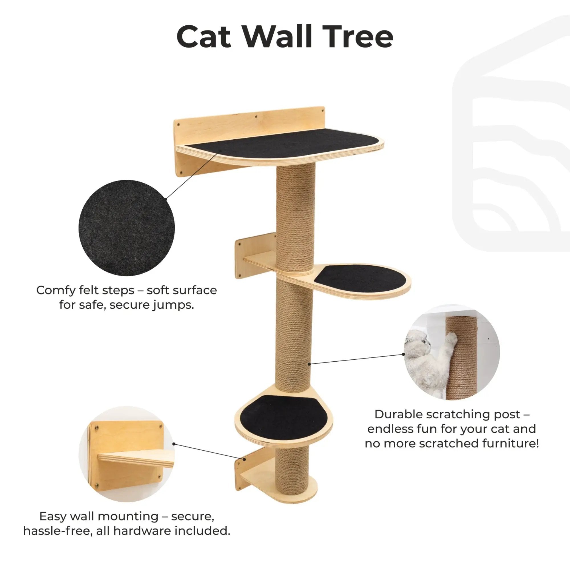 Enjoy The Wood Medium Cat Tree Wall Mounted Design For Space Saving Luxury Light Modern Home Decor by Enjoy The Wood