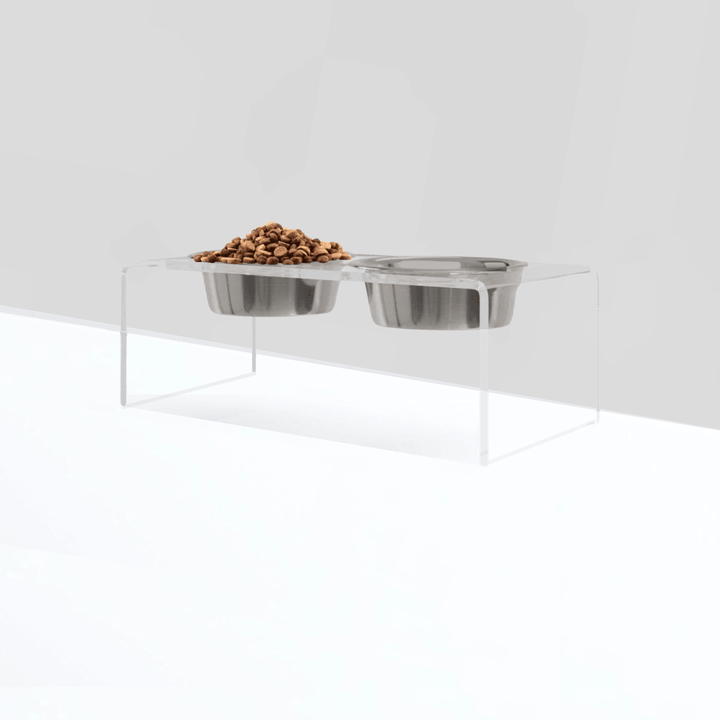 Hiddin Clear Acrylic Double Feeder with Silver Bowls – 7 in High