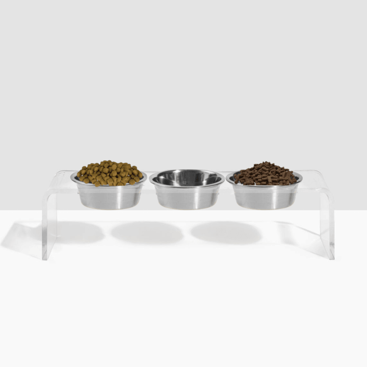 Hiddin Clear Acrylic Triple Feeder with Silver Bowls – 7 in High