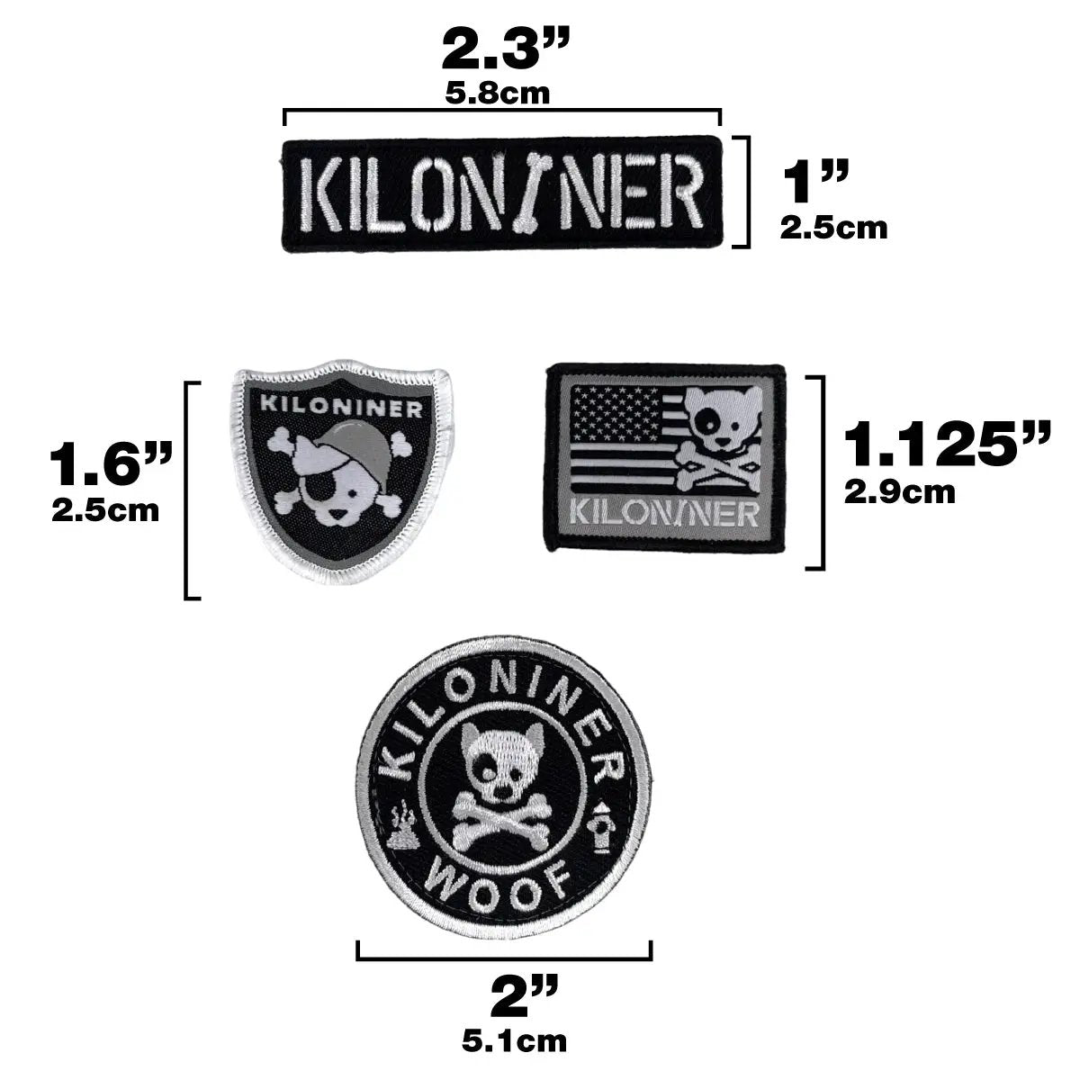 Kiloniner 4 Mini Patches Tessuti E Logo Stencil Con Retro In Velcro