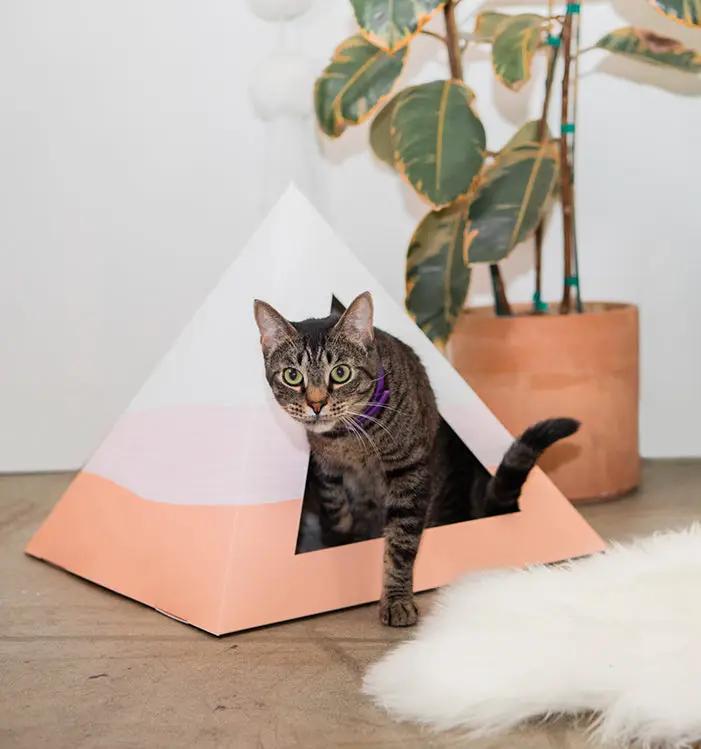 Kitty Kardboard Wavey Cardboard Cat Pyramid Modern Art Decor by KittyKardboard