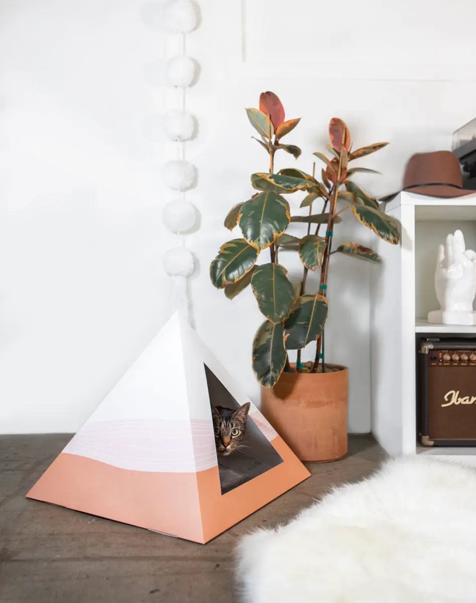 Kitty Kardboard Wavey Cardboard Cat Pyramid Modern Art Decor by KittyKardboard