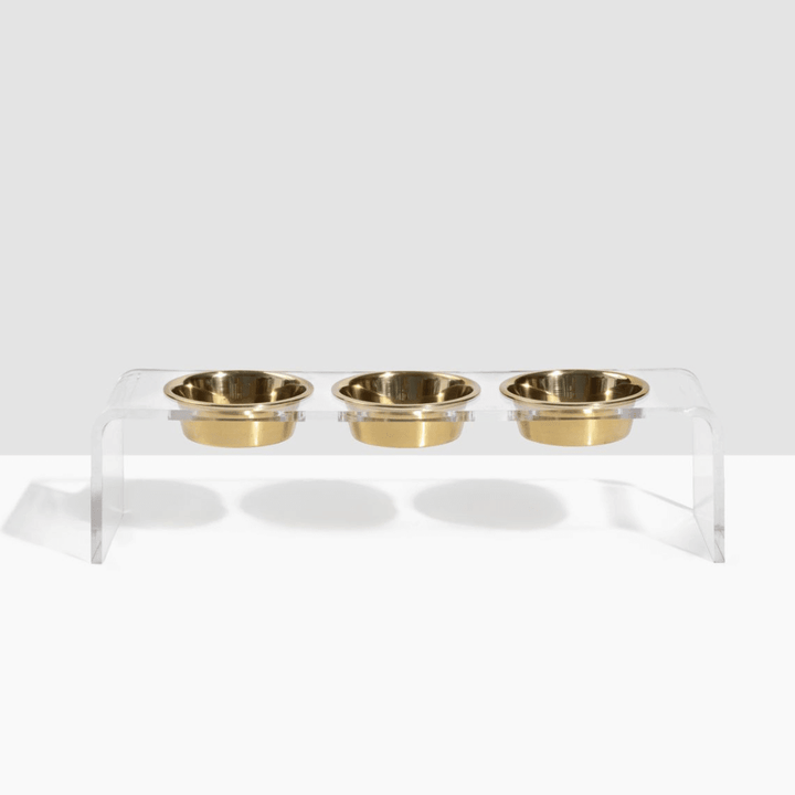 Hiddin Clear Acrylic Triple Feeder with Gold Bowls – 7 in High