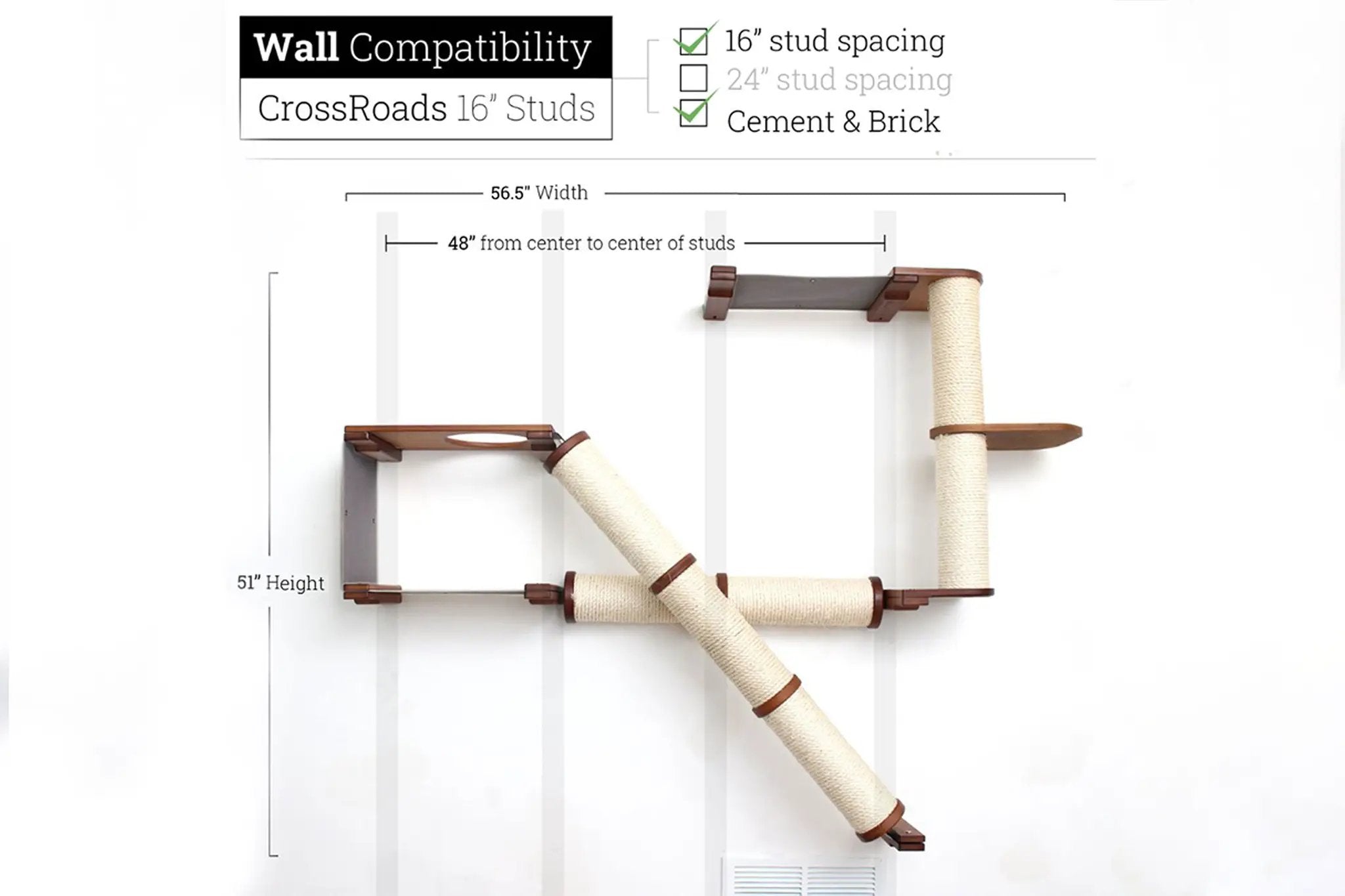 The Crossroads Cat Wall Scratcher Cat Condo by Catastrophic Creations - wall-mounted cat tree with rope posts