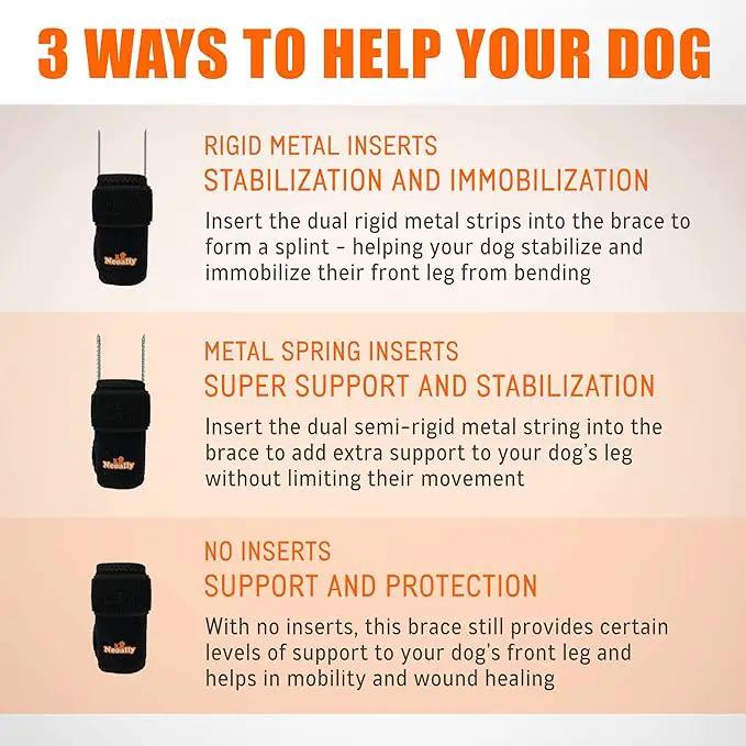 Neoallypets NeoAlly 3-in-1 Front Leg Dog Splint Brace with rigid and spring inserts and reflective straps (pair)