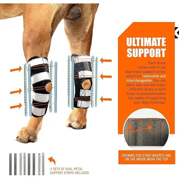 NeoAlly 3-in-1 long rear leg hock brace pair with rigid and spring inserts and safety reflective straps