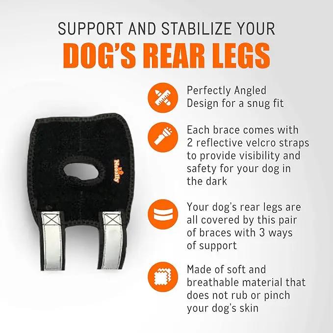 NeoAlly 3-in-1 rear leg hock brace for small dogs, black with reflective straps, Neoallypets pair