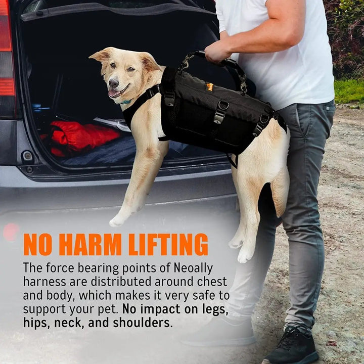 NeoAlly 5-in-1 dog lift harness in black by Neoallypets with multiple handles for full-body support.