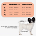 Load image into Gallery viewer, NeoAlly Dog Back Brace by Neoallypets with size chart (S–XL) showing back length and chest girth
