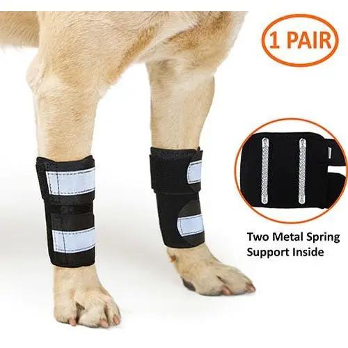 Neoallypets NeoAlly dog front leg brace pair, black with reflective straps, metal spring inserts