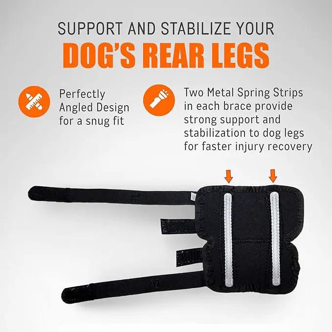 Neoallypets dog rear leg hock brace, black with two metal spring strips and adjustable straps for large dogs