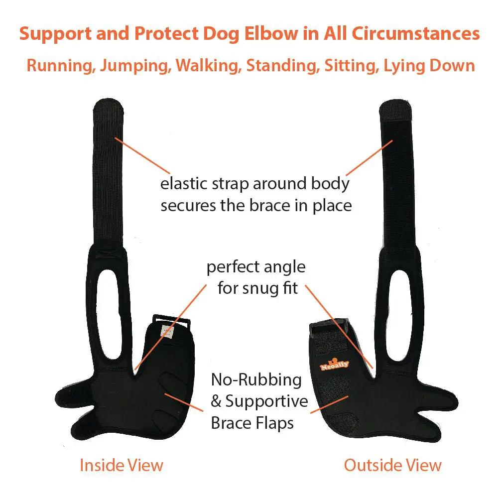 Neoallypets elbow and shoulder brace for dogs and cats, black adjustable straps, no-rub flaps, 2-piece set