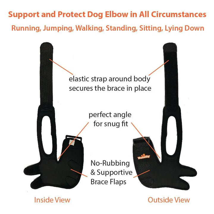 Neoallypets elbow and shoulder brace for dogs and cats, black adjustable straps, no-rub flaps, 2-piece set
