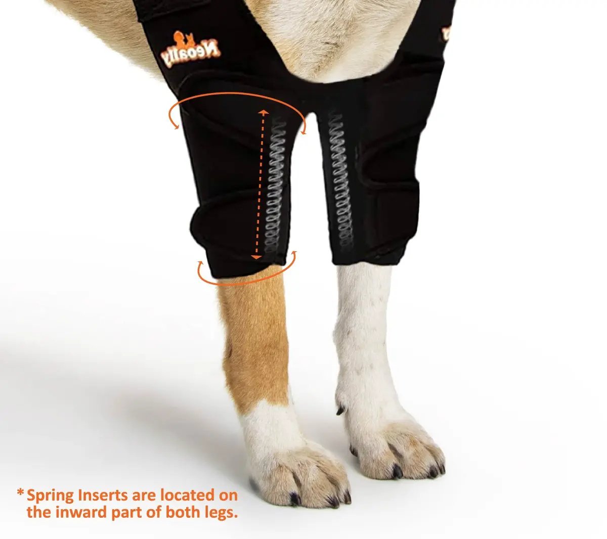 Neoallypets elbow and shoulder brace set for dogs and cats, black fabric with coiled spring inserts on both legs