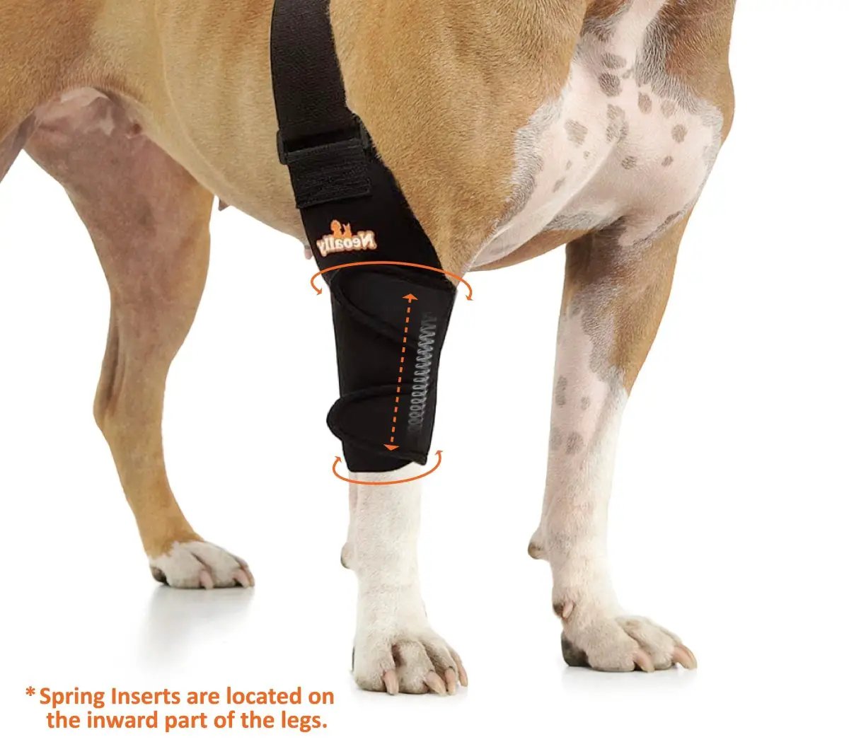 Neoallypets elbow and shoulder brace for dogs and cats on front leg with spring inserts, black nylon and Velcro straps
