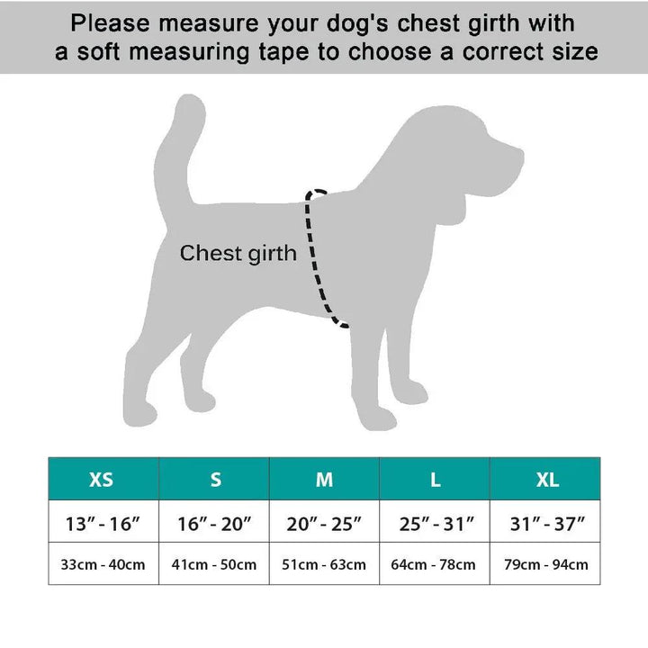 NeoAlly Upgraded Dog Surgical Recovery Vest by Neoallypets; chest girth measurement guide and XS-XL size chart
