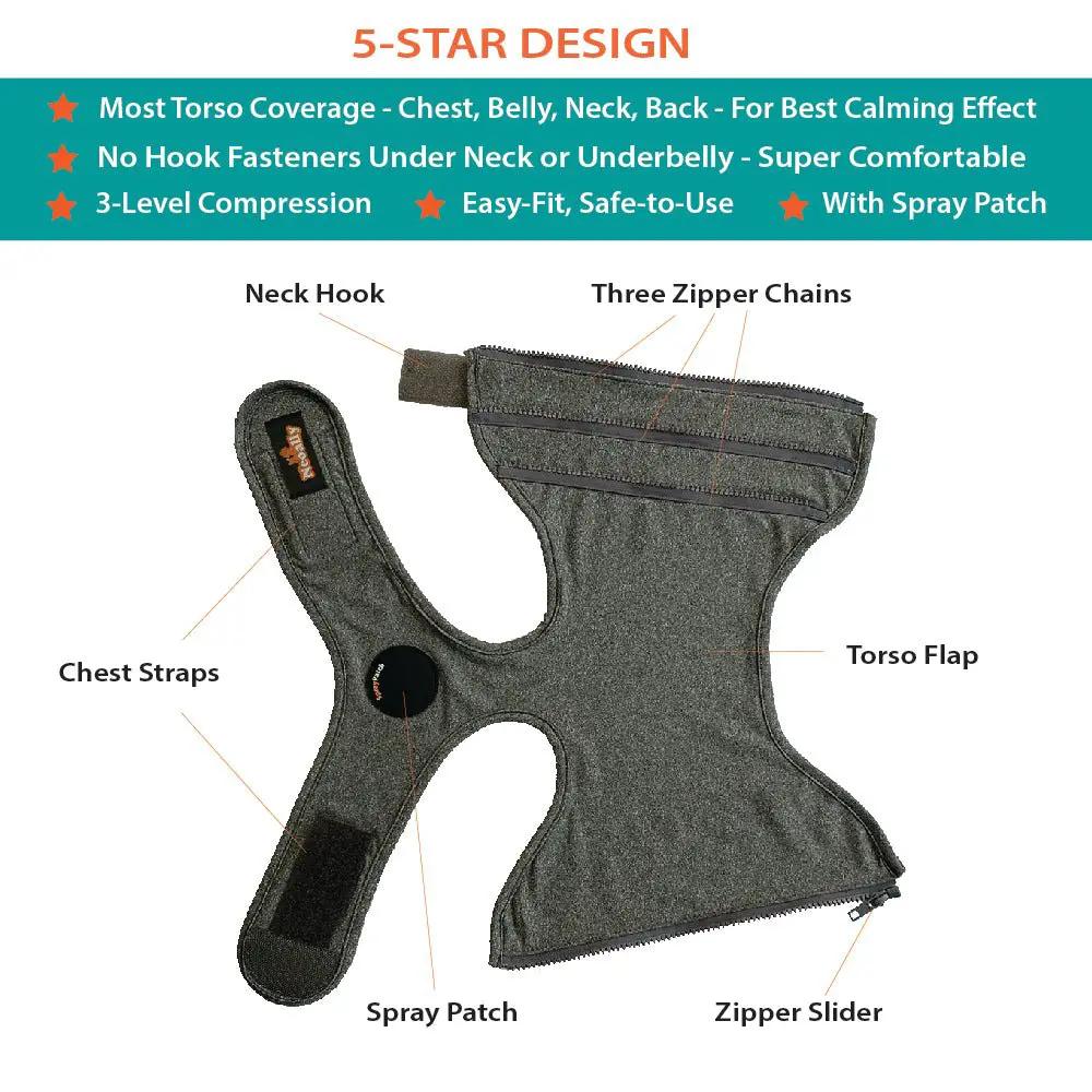 Neoallypets NeoAlly Upgraded dog surgical recovery vest in dark grey with chest straps and three zipper chains