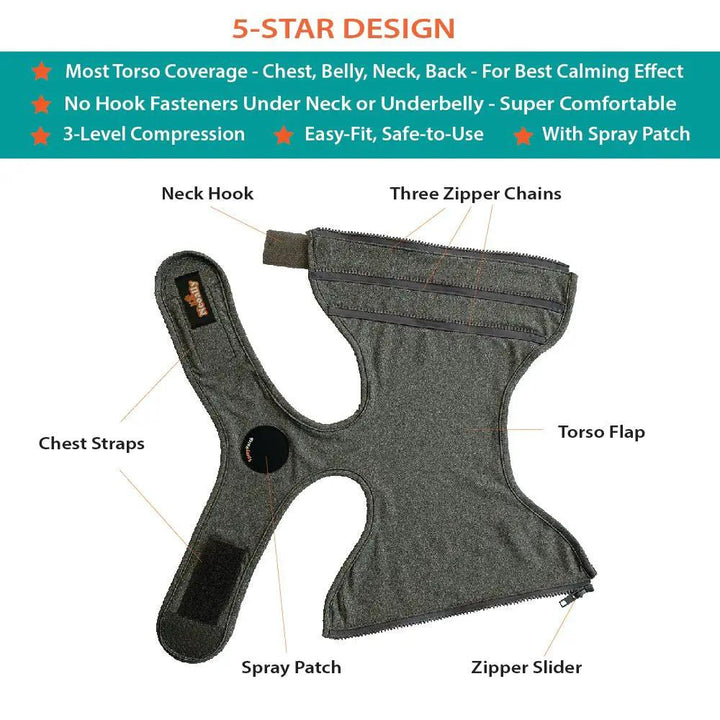 Neoallypets NeoAlly Upgraded dog surgical recovery vest in dark grey with chest straps and three zipper chains